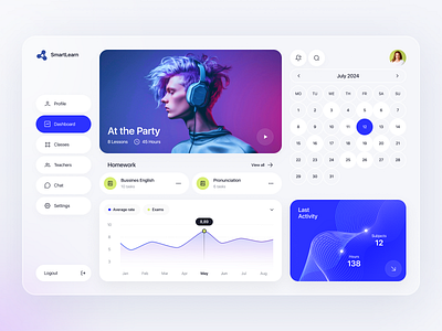 Learning Dashboard blue branding colorful dashboard english lesson learning lesson round cards ui ux