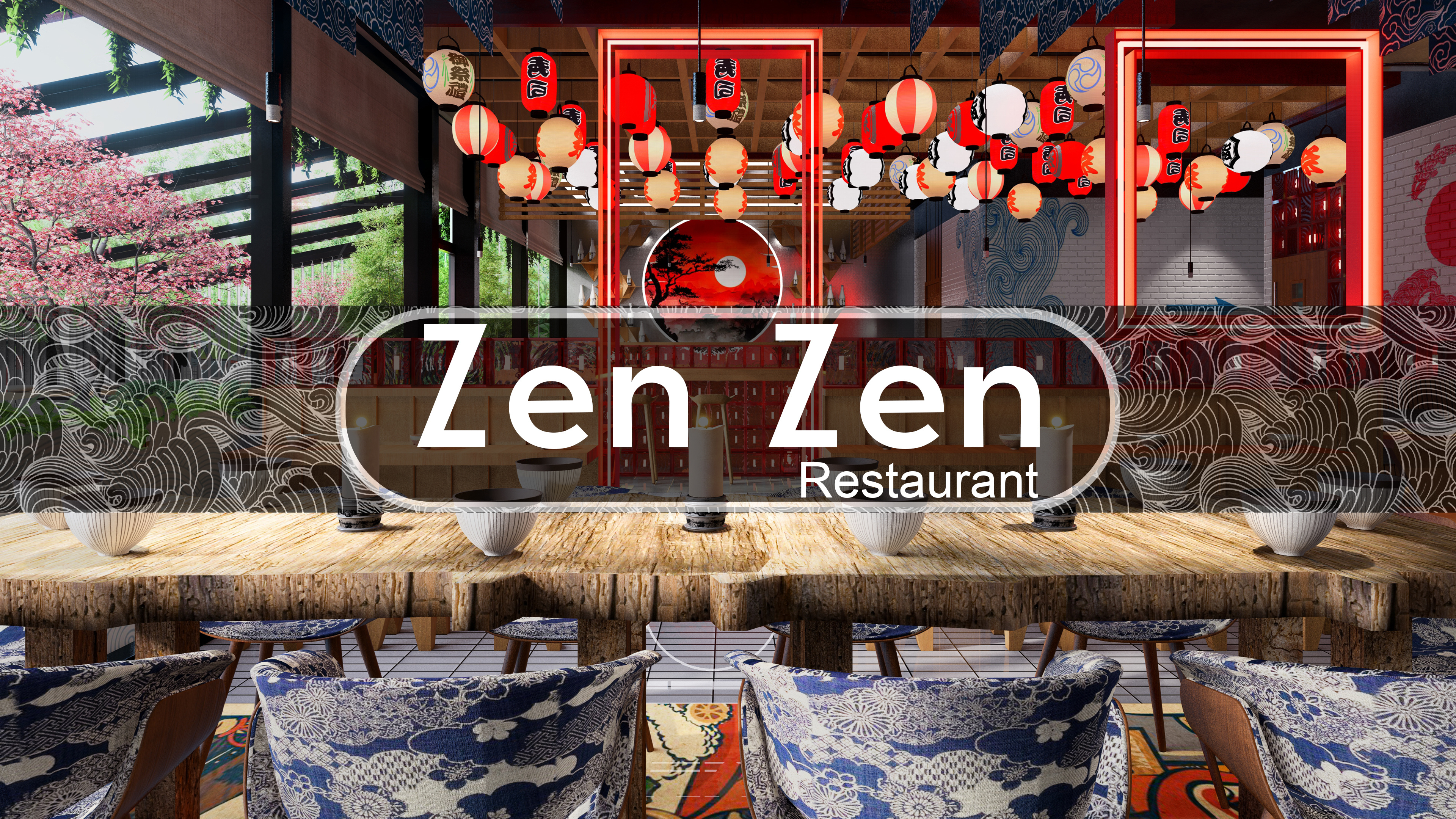 Zen Zen Restaurant | Interior Design and Visualisation 3d design 3d modelling 3d visualisation 3d visualization bar design cafe design cafe interior garden design graphic design interior architecture interior design japanese cafe japanese design japanese restaurant landscape design lumion restaurant design restaurant interior sketchup terrace design