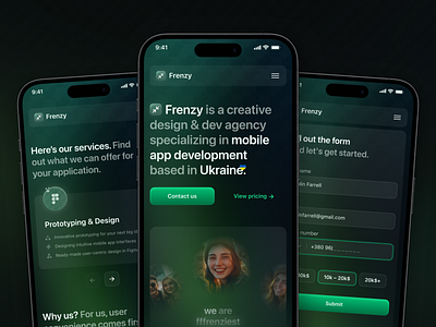 Frenzy – design & dev agency landing page mobile app design company website design design agency design company design studio development company figma landing landing page mobile app mobile design mobile landing mobile ui mobile website ui ui ux ux web design website design