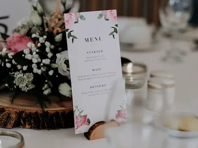 Wedding Stationery design floral menu name card table plan typography wedding stationery