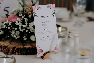 Wedding Stationery design floral menu name card table plan typography wedding stationery