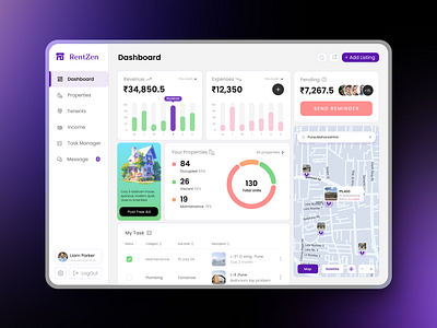 Property Management Dashboard for Modern Landlords dashboard financial overview landlord tools maintenance tracking modern landlords property dashboard property management real estate management tenant management ui