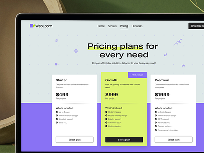 Pricing page for a web design agency figma landing page modern pricing ui ui design ux ux design web design