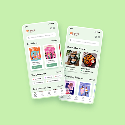 Shelf & Bean - A Book and Food Ordering App Concept 🍜🥐☕📚 android app design book and cafe app ui design books app cafe app dribble shot illustration ios app design logo mobile app native app shopify design ui uiux user experience design user interface design ux web app website design