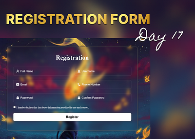 Day 17 of 100 Days Daily UI Challenge: Registration Form Design coding css dailyui dailyuichallenge day17 designinspiration formdesign frontenddevelopment glassmorphism html interfacedesign moderndesign registrationform responsivedesign userexperience vscode webdesign webdevcommunity webdevelopment