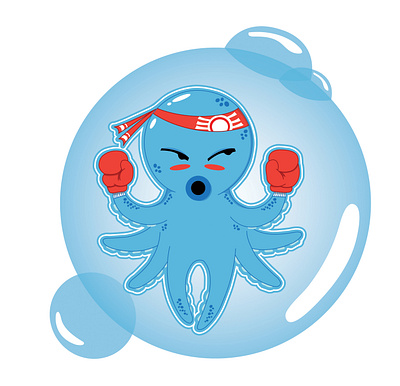 Stay Out of my Bubble! boxing cartoon illustration octopus vector