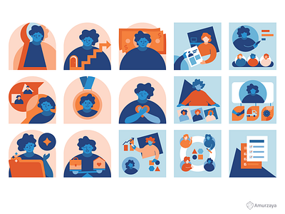 Set of Icons & Illustrations communication employee flat friendly geometrical hierarchy icon illustration inclusive manager minimalistic neutral office people person respect skill team warm workplace