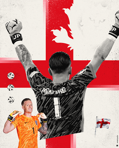 Collage - Jordan Pickford animal ball black and white collage copa america distressed england euro euro 2024 flag futefol grungy illustration lion red soccer texture