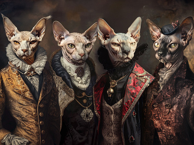 Very distinguished gentleman cats cats creaive design graphic design ideas illustration keyvisual midjourney sphynx