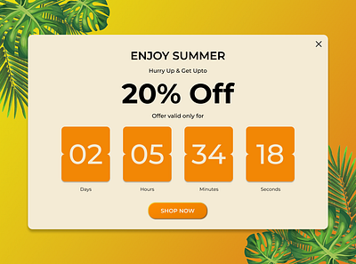 Pop-up Overlay with a Countdown Timer countdown design designer dribbble figma gradient interface modern new offer orange popup summer ui ui inspiration ui ux user experience user interface ux web design