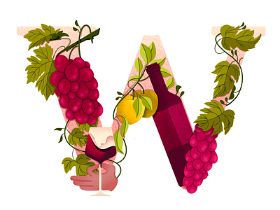 W 36 days of type art artwork concept digital art digital illustration drawing flat vector grapes illustration wine