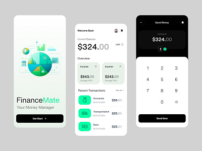 FinanceMate- Finance Management App app chart data visualization design expense management finance managment financeapp financial fintech income mobile bank mobile finance mobile ui online banking payment app payment system ui user interface ux wallet