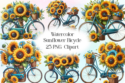 Watercolor Sunflower Bicycle Sublimation sublimation design