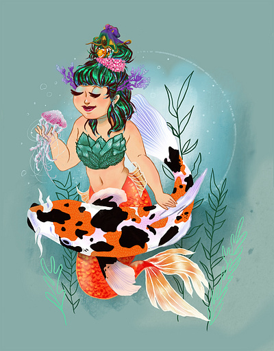 Mermaid & Koi clown fish coral digital art fantasy illustration jelly fish koi mermaid ocean octopus photoshop procreate sea