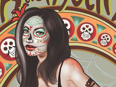 Dia De Lo Muertos Pinup art nouveau day of the dead dia de los muertos digital art día de muertos green photoshop pinup spider web