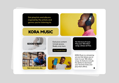 KORA MUSIC bento bento design design figma ui design uiux user interface web design