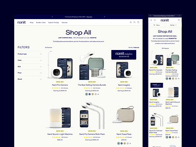 Nanit PLP app baby branding camera care child data ecommerce family graphic design insights monitor nanit parents product shop sleep travel ui ux