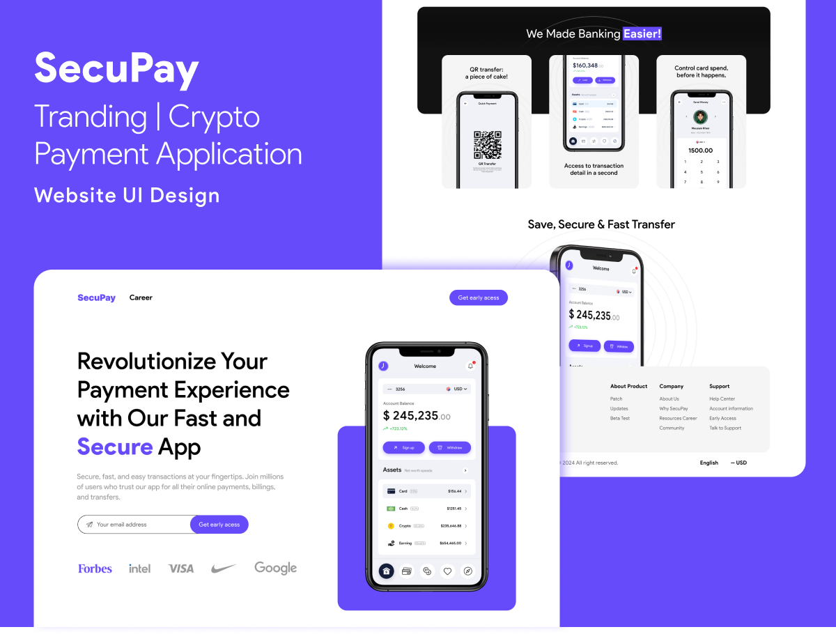SecuPay - Secure Tranding | Crypto | Payment Website UI Design appdesign branding daily ui design logo mobile mockup payment application design saas ui design saas website design saas website design ideas ui ux ux ui design website design website design ideas