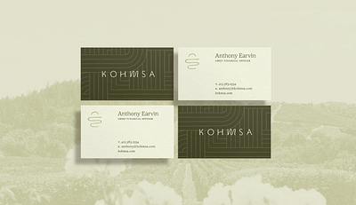 Kohmsa Business Cards brand design branding business card contemporary design earthy graphic design green grounded illustration lettering logo logo design luxury pattern short term rental wine country