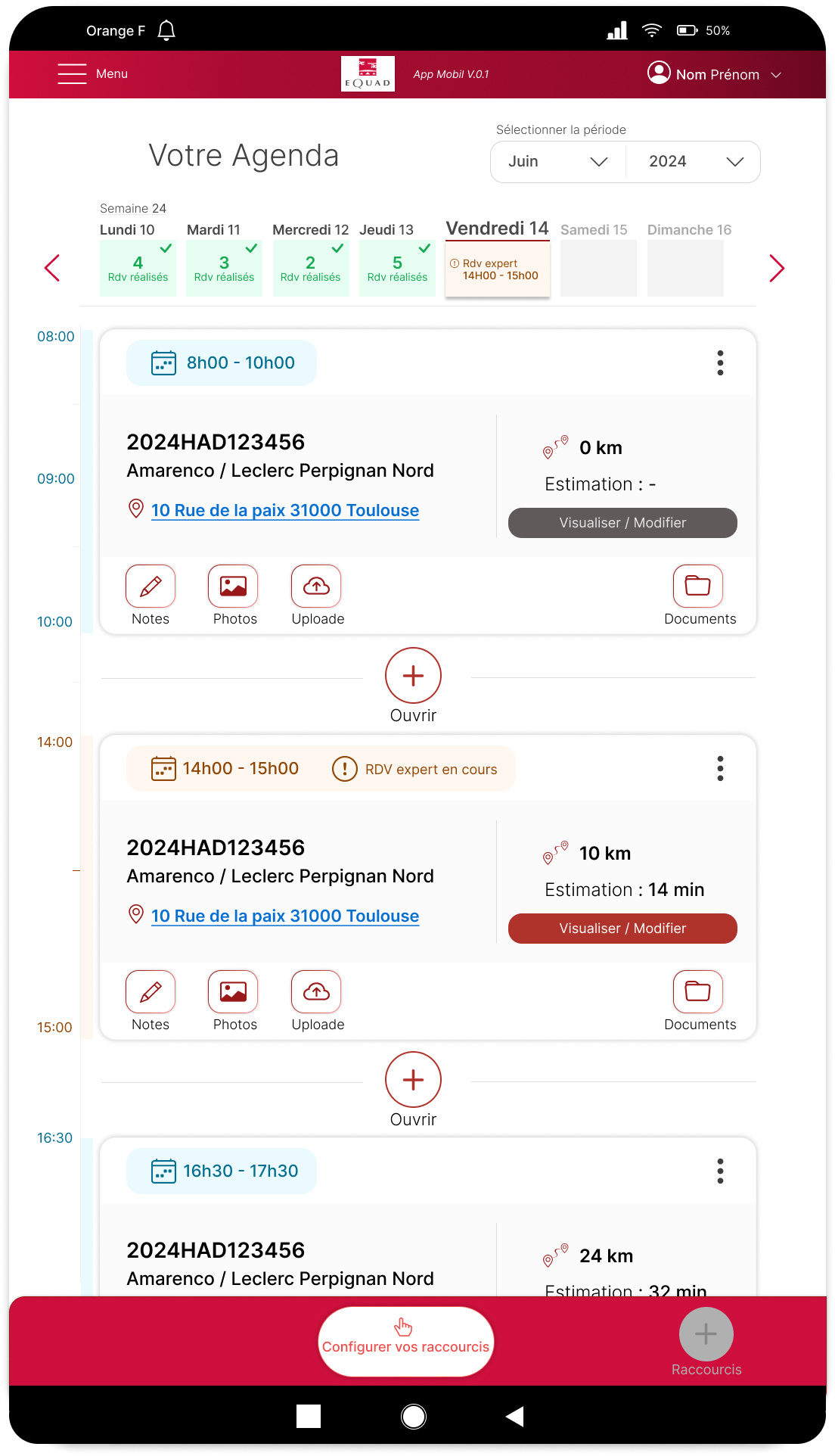 Application mobile métier avec agenda et paramétrage application mobile ui ux