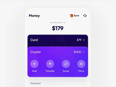 Crypto Wallet - Mobile dashboard