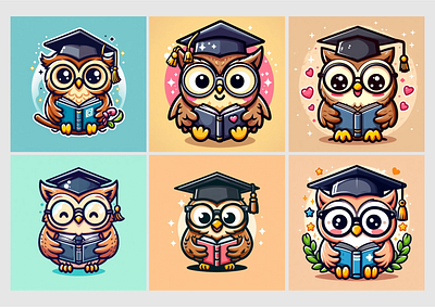 owl teacher animation book branding cartoon cute design illustration kawaii logo owl teacher tshirt