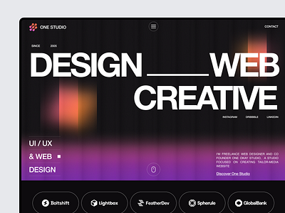 Design Studio Landing Page agency company corporate creative design digital elementor framer landing marketing page profile studio template theme ui webflow website wordpress