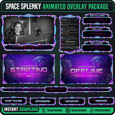 Space Spelunky Stream Overlay Package purple kick overlay