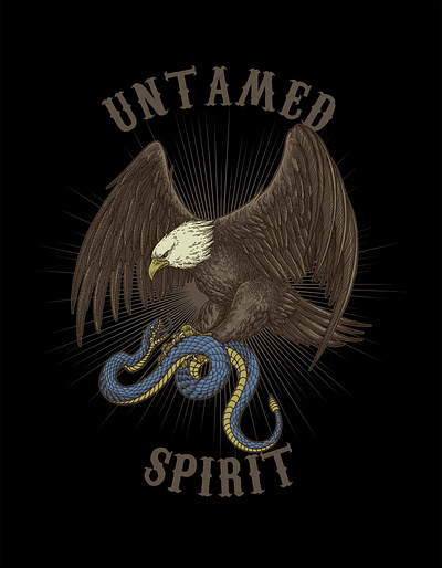 Untamed Eagle Spirit apparel design biker bird classic clothing design eagle eagle artwork eagle design eagle illustration hand drawn hawk illustration line art logo merchandise design predators t shirt design vector vintage