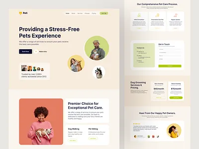 Pet Website Design animalcare cat design dog grooming landing page pet pet brush pet care pet grooming pet training pet vet pet website pets petservices petshop ui design web web design website
