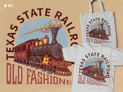 Texas State Railroad apparel design branding design bronco cowboy custom made hand drawing merchandise old train retro texas texas design texas inspired texas ornament texas shirt texas style train tshirt design vintage design western wild west