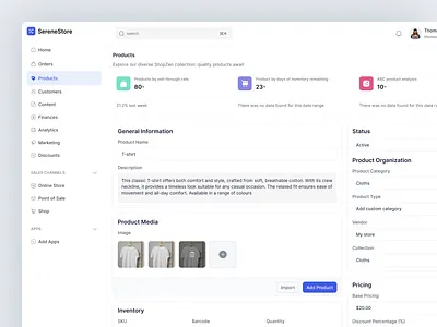 SereneStore: E-commerce platform - Product Detail Page admin catalog create product ecommerce ecommerce product edit product online shopping order summary product design product detail product details product info product list product page product reviews saas shopify shopping ui ux web app