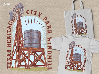 City Park Windmill apparel design branding design bronco cowboy custom made hand drawing merchandise retro texas texas design texas inspired texas ornament texas shirt texas style tshirt design vintage design western wild west windmill