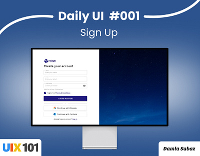 Daily UI Challenge #001 - Sign Up Page signup ui uichallenge uix101 website