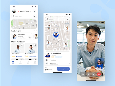 Healthy Mobile App apps call clinic consultant design doctor health healthy healthy app healthycare hospital illustration maps medical psychiatry sick sleep ui video zoom