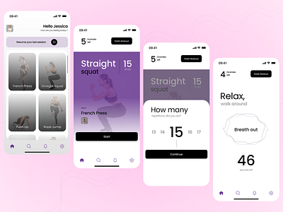 Fitness App app design consulting exercise figma fitness freelance health hire me mobile app mobile app design prototype reps ui ui design user experience user interface ux ux design work for me yoga