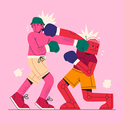 Man vs Ai ai art artificial intelligent boxing design fighting graphic design illustration man vs ai