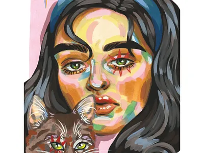 Pet Love 60s alcohol markers animals bright cat colourful drawing editorial gel pen gouache illu illustration mixed media modern painting portrait posca marker retro vintage woman