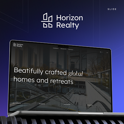 Horizon Realty blue building commercial construction dark design developer development estate graphics home homepage hotel house landing modern page real web website