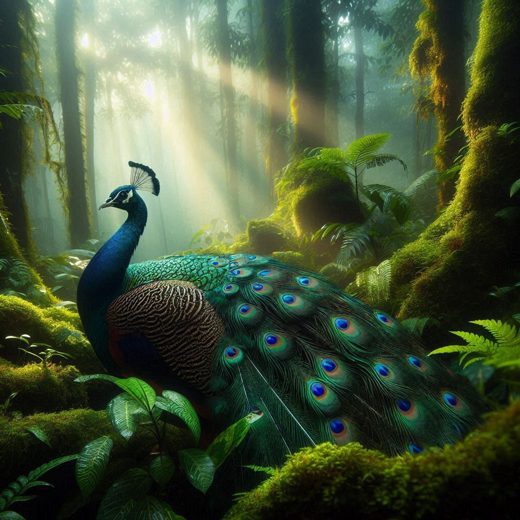 Java Peafowl in a dense jungle 3d artist digital art java peafowl traditional art