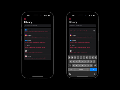 Rinq – Library app cards clean dark mode design hyperlink ios library link list minimal mobile native sharing storage ui url ux vault