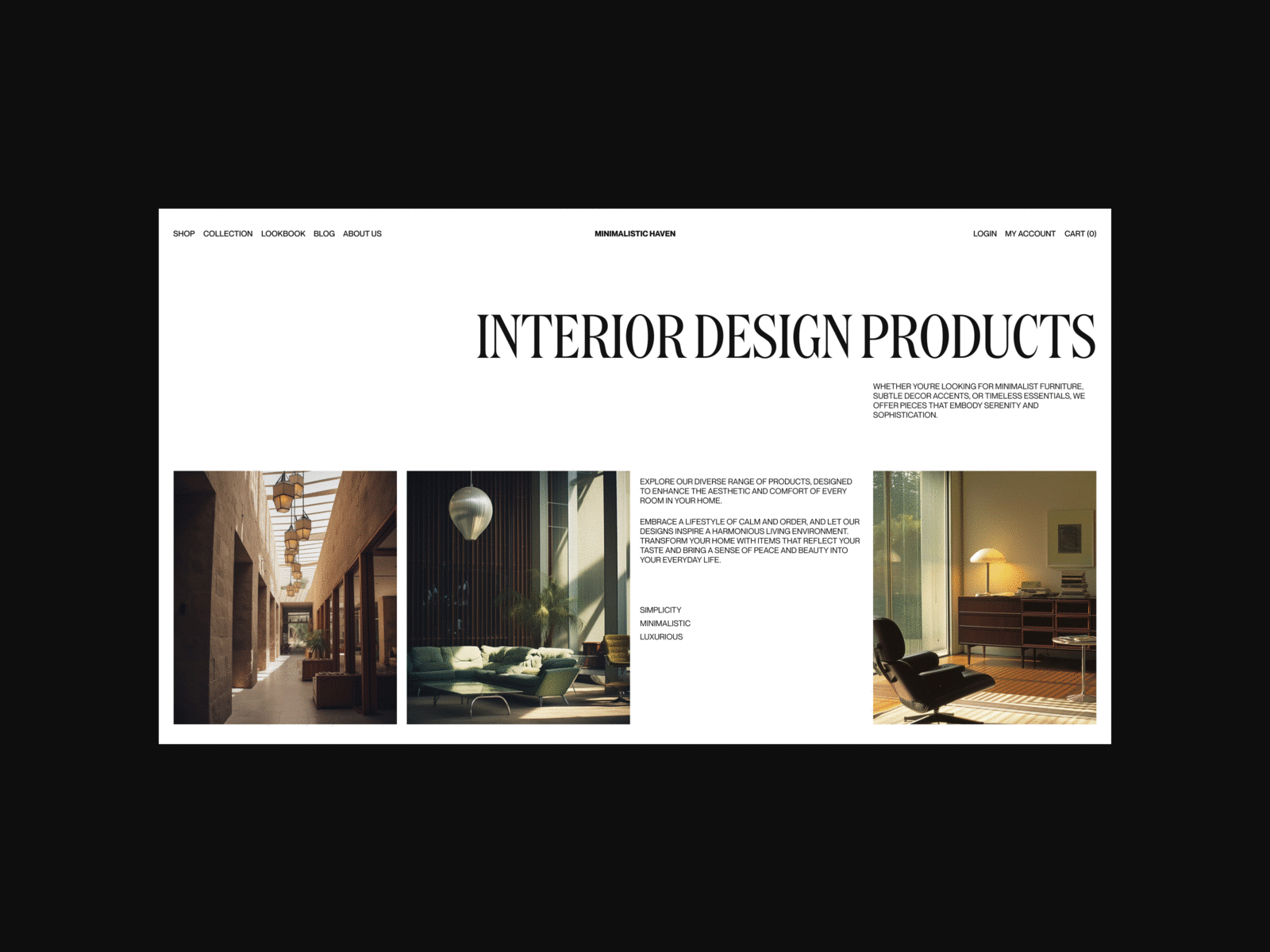 Interior E-commerce Web Design Exploration 13 figma interior interior design minimal minimalistic typography ui ux web webdesign