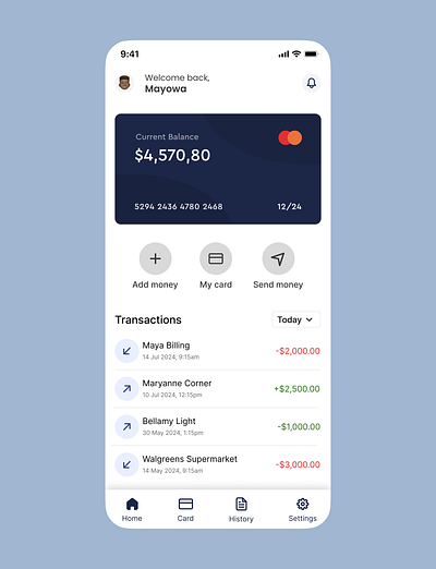 Fintech UI card fintech ui