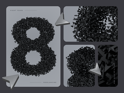 Celebrating eight years freelancing. 3D blender render. 3d 3dcursor 8 black blender branding celebration click cursor dark eight freelancer grey lettering metal