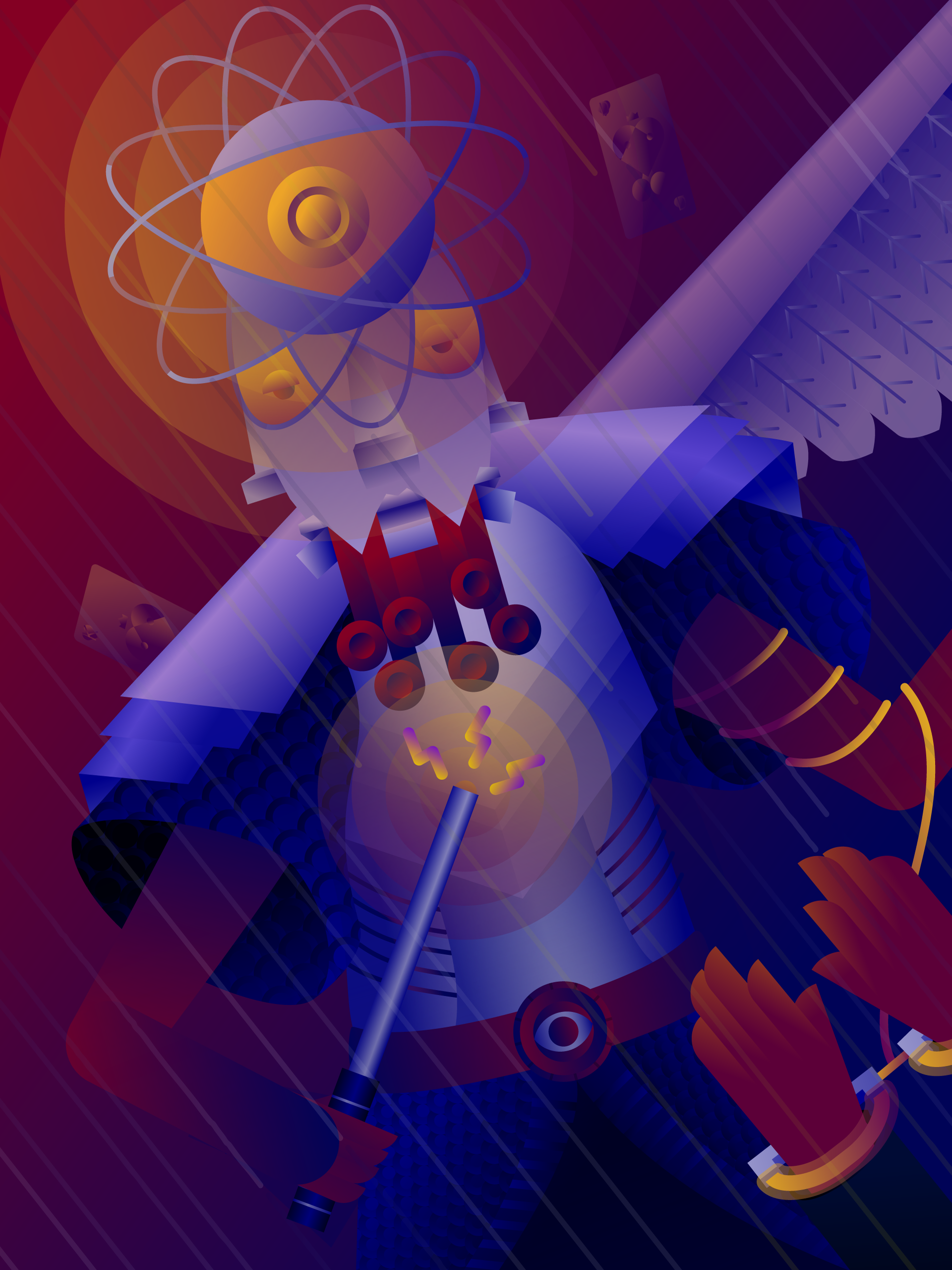 Robots among us. 9 atom face fly gradien head illustration illustrator police rain robot wings