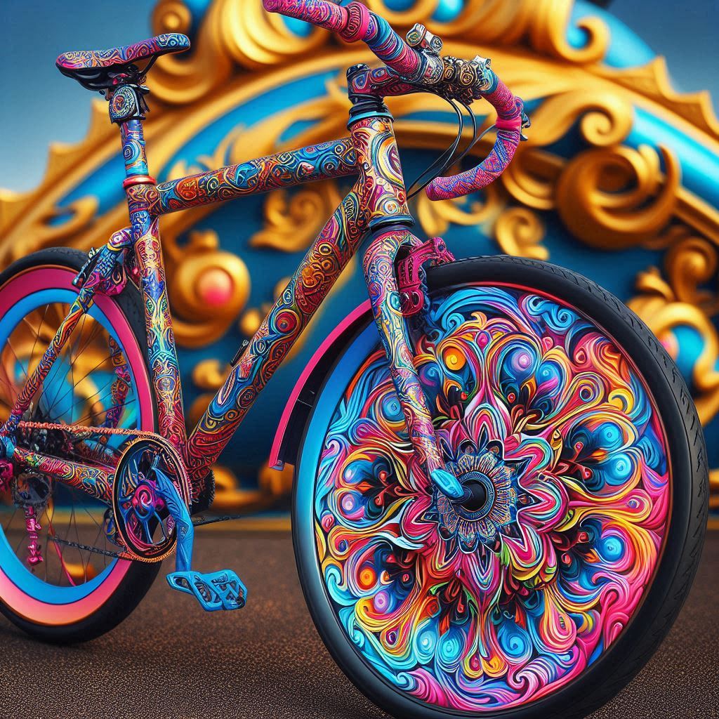 A bicycle with a vibrant, custom paint job bicycle digital art