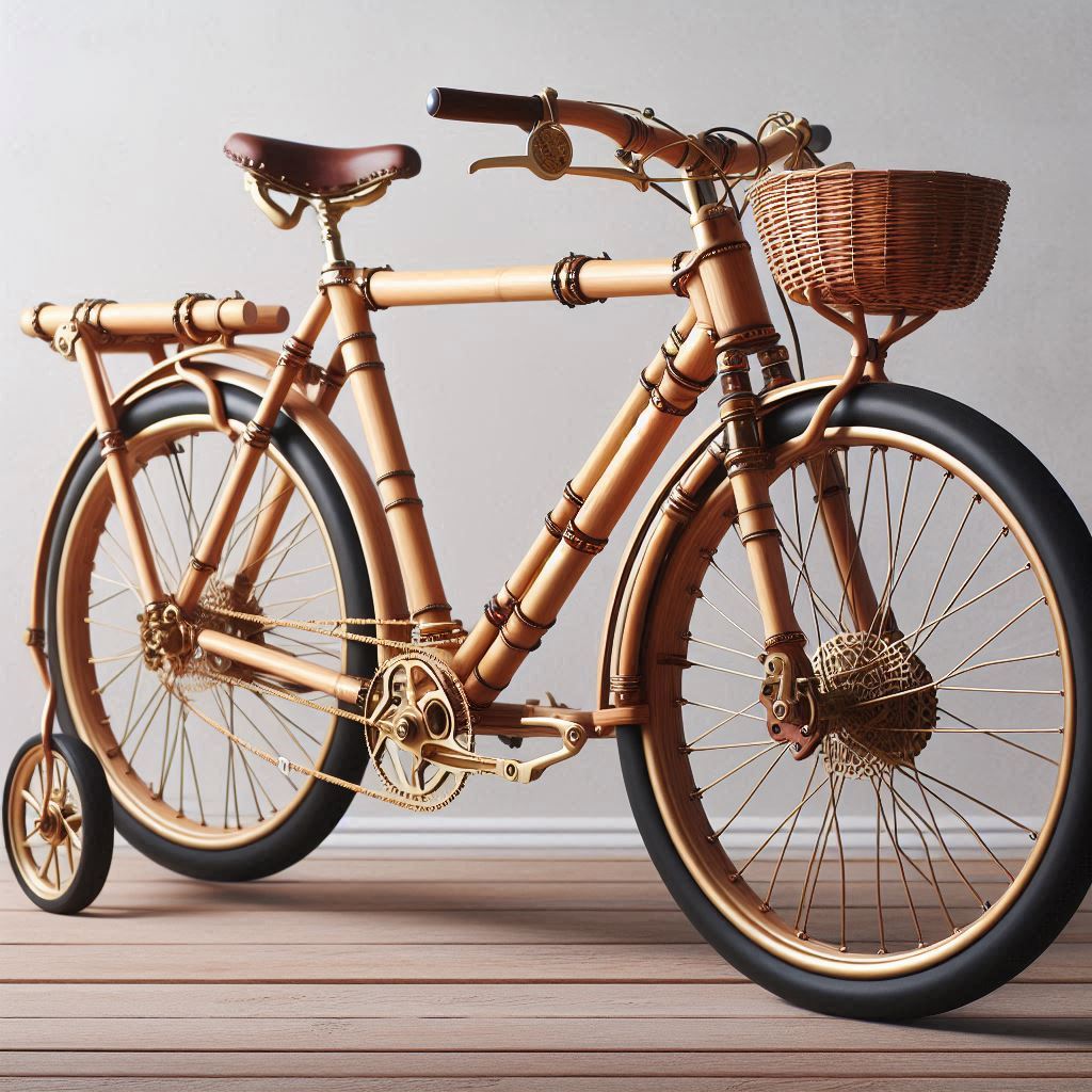 A bike with a quirky or unusual design such as a bamboo frame bike digital art digital bike