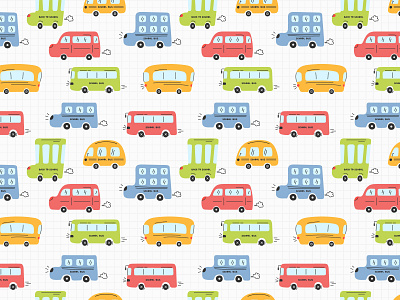 Seamless childish vector pattern with funny buses apparel background bus child design fabric graphic design kids print print for kids cloths school bus seamless pattern textile vector wrapping paper