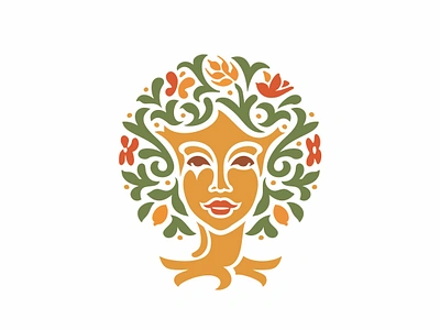 Mother nature tree beauty girl logo cute earth flowers fruits health joy leaves nature tree womans head