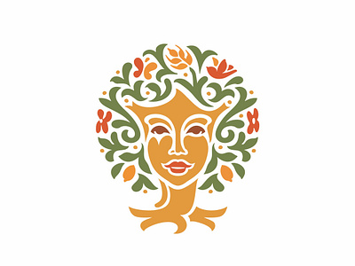 Mother nature tree beauty girl logo cute earth flowers fruits health joy leaves nature tree womans head